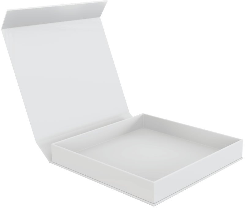 Caja de cartón con tapa de libro y cierre magnético